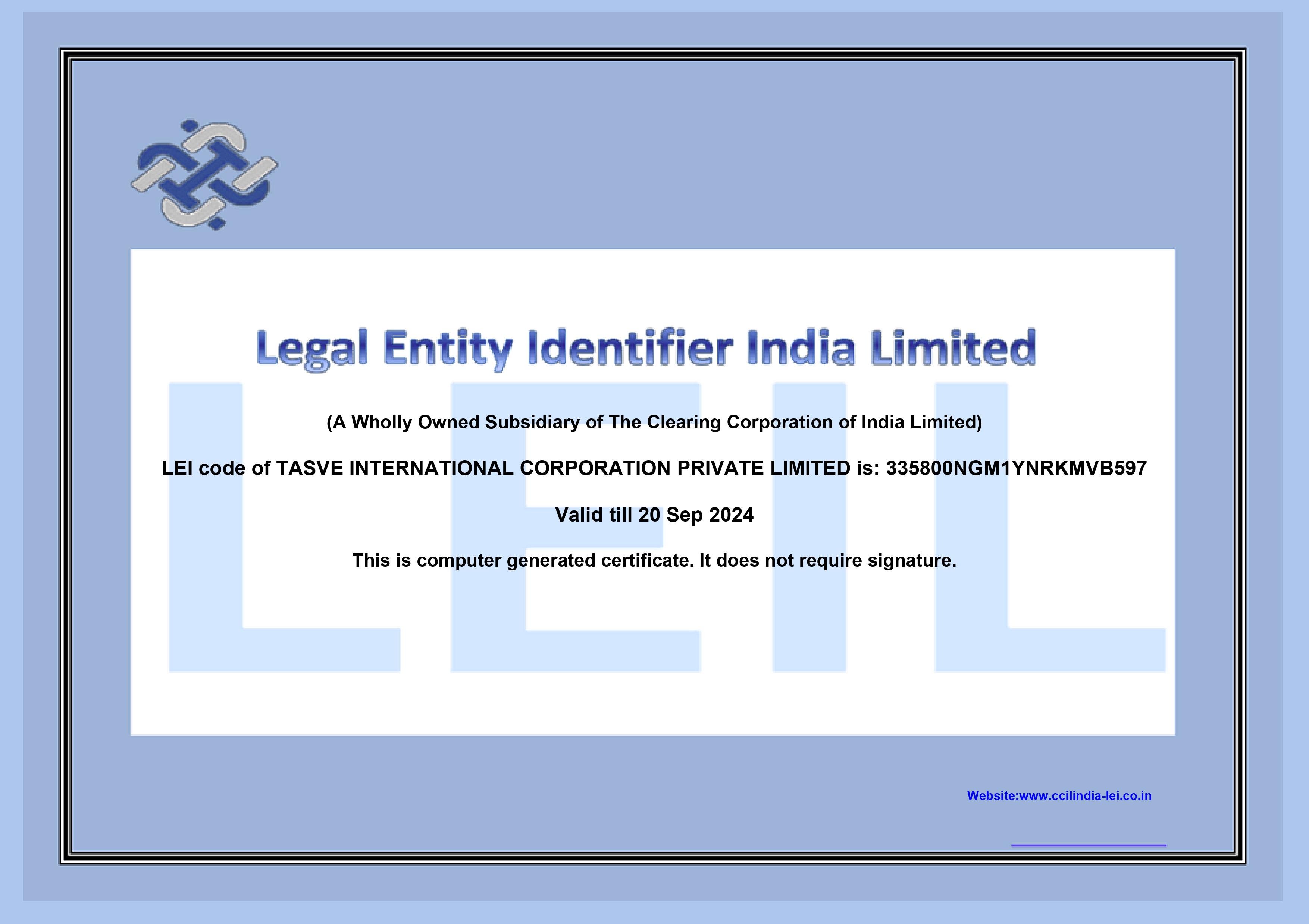 LEI Certificate